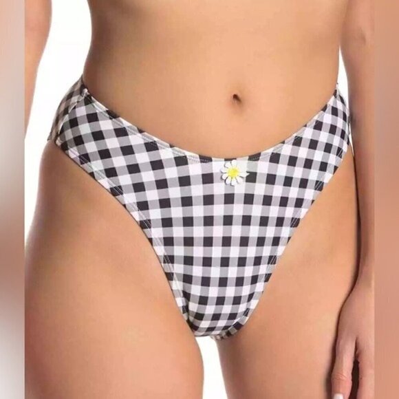 NWT Betsey Johnson Bikini Bottoms Size Large Black White Gingham Print - Picture 1 of 7